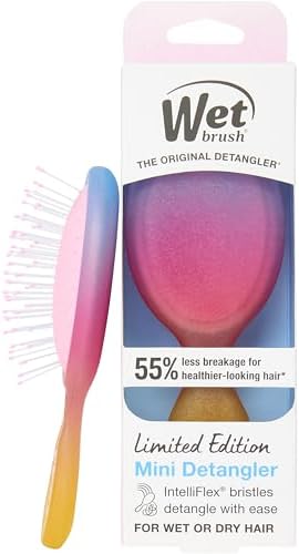 Wet Brush Mini Detangler Hair Brush for Gentle Knot Removal, Compact Travel Size, Soft Bristles for Pain-Free Detangling, Less Breakage, Works on All Hair Types, Limited Edition, Electric Sky Pink by WetBrush