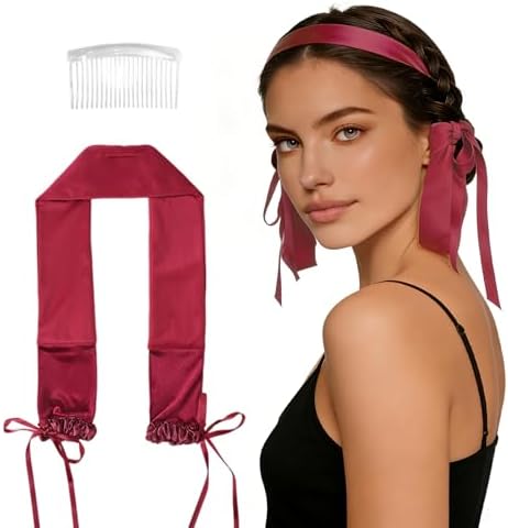 Curling Tie New Hair Curlers to Sleep in, Heatless Curls Overnight Headband, Soft Ribbon Wrap for Long Hair, Perfect Natural Curls Bouncy Curls Hairstyle Hair Suitable for All Hairs Types(Red) by ONEUPIN