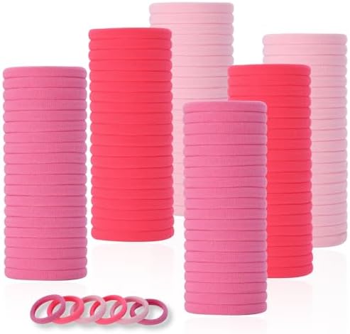 LuSeren 120 Pcs Pink Hair Ties for Women, No Damage Soft Seamless Nylon Hair Elastics for Thick Hair, Ponytail Holders, 3 Gradient Pink Hair Accessories by LuSeren