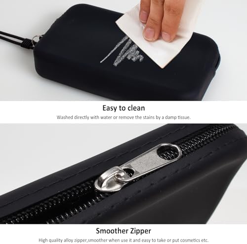 Silicone Small Makeup Pouch for Travel, Toiletry Bag Cute Portable Cosmetic Organizer - Waterproof, Mini Zipper Clutch - Black - Image 6