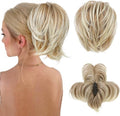 HOOJIH Messy Bun Hair Piece, Claw Clip in Straight Hair Bun 9 Inch Short Ponytail Extension with Bendable Metal Wire Hair Pieces for Women Fake Hair Bun - Deep Blonde with Light Blonde Tails by HOOJIH