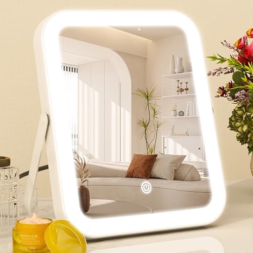 ROLOVE 8x10 Inch Lighted Vanity Mirror, 3-Color Dimmable LED Lighting & Touch Control, Portable Makeup Mirror with U-Bracket for Travel/Dressing Room by ROLOVE