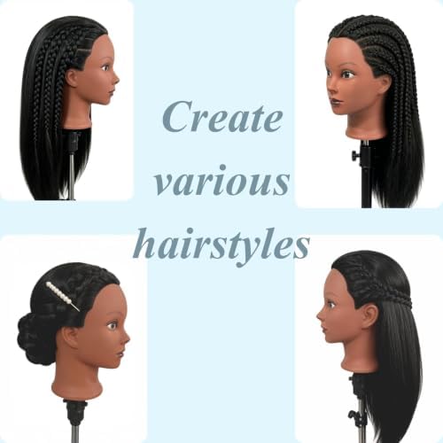 Black Mannequin Head with Hair, Cosmetology Mannequin Head for Braiding - Image 2