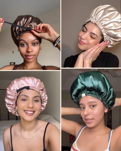 YANIBEST Adjustable Satin Bonnet Double Layer Hair Bonnet for Sleeping Bonnets for Women Hats Curly Natural Hair, Blush Pink - Image 5