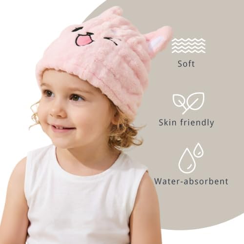Hair Towel Wrap for Kid, Pink Fox Toddler Dry Head Cap Absorbent Quick - Image 5
