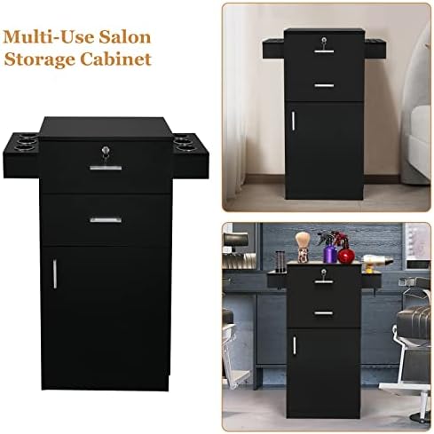 OmySalon Salon Stations for Hair Stylist, Beauty Salon Storage Cabinet, Hair Styling Equipement Set with a Large Storage Cabinet, 2 Drawers and 6 Hair Dryer Holders, Black - Image 5