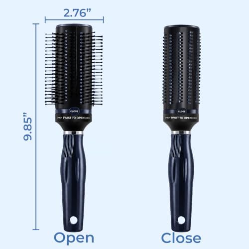 Detangler Self-Cleaning Retractable Hair Brush for Women - Navy - Image 3