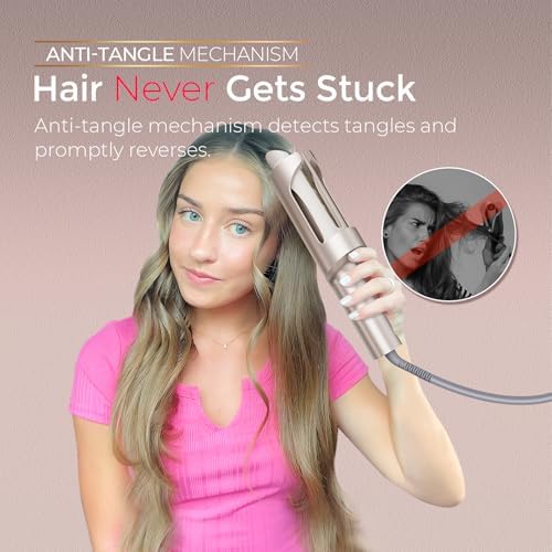 TYMO CurlPro Plus Automatic Rotating Curling Iron - Upgraded Long Barrel Curling Wand for Long Hair, Ceramic Hair Curler for Women, Anti-Scald, Tangle-Free, 600M Ionic, Dual Voltage, Gold, 1 1/4 Inch - Image 6