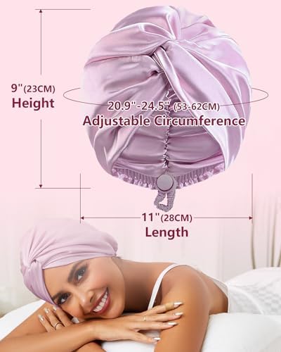 HFRHTGY Adjustable Silk Satin Hair Bonnet for Sleeping, Double Layer Hair Wrap Sleep Cap Turban for Women Men, Curly Straight Braid Unisex (Royal Lavender) - Image 4