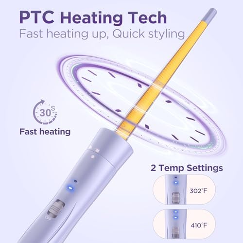 5 in 1 Wand Curling Iron-Kinked Curling Wand Set with Flat Iron Hair Straightener, 3 Barrels Hair Crimper, 3 Ceramic Curling Irons (0.35"-1.25"), 2 Temps Fast Heat Hair Waver Curler, Purple - Image 6