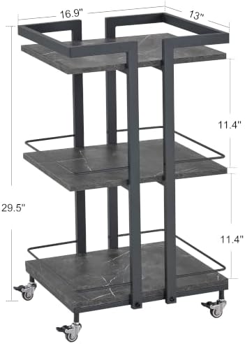 BarberPub 3-Tier Metal Rolling Salon Trolley Cart on Wheels, Grey 2033 - Image 3