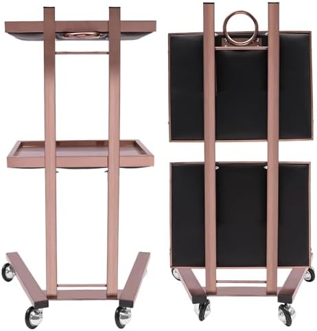 2Tier Metal Rolling Cart,Foldable Utility Carts,Salon Tray Trolley Rosegold - Image 5