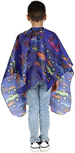 Kids Barber Cape For Hair Cutting at Home or Salon, Barber Shop Haircut Cape for Big Boys Adjustable Neck with Snaps, Monster Truck - Image 2