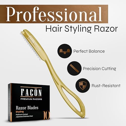 Facón Hair Razors for Cutting Hair - Professional Hair Styling Razor Kit with 11 Replacement Blades, Stainless Steel Hair Cutting Tool for Salon & Home, Premium Hair Thinning Texturizing Faether Razor - Image 2