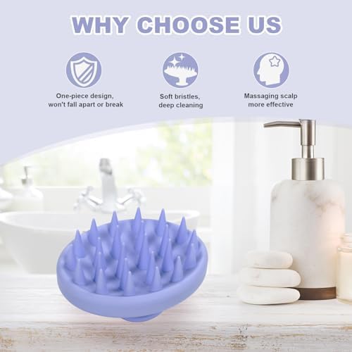 Meartchy Silicone Scalp Massager, Scalp Scrubber for Hair Growth with Soft Bristles, Scalp Exfoliator Brush Dandruff Removal Shampoo Brush for Wet Dry Scalp Care (Light Purple) - Image 6