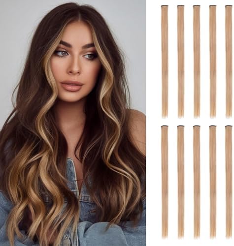 10 Pcs Colored Clip in Hair Extensions 22 Inch Brown Mixed Blonde by Sala