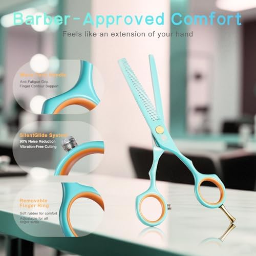 Purple Dragon 5.5 inch Hair Cutting Scissors Set with Razor - Blue - Image 5