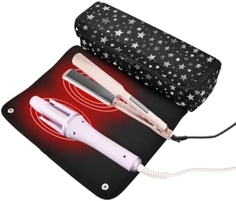 Hair Tools Travel Bag with Heat Resistant Mat 2-in-1 Hot Tools Travel Bag Organizer Flat Curling Iron Travel Case for Straightener Sparkly Silver Stars - Image 2