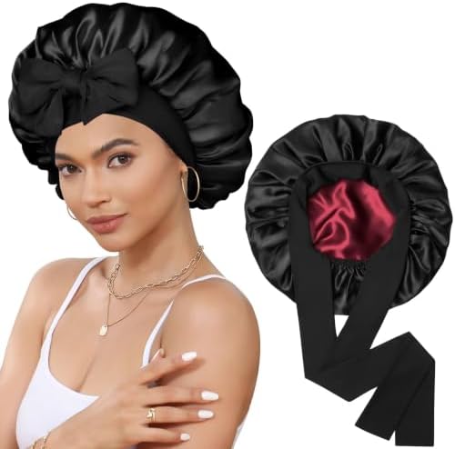 CHLINS Double Layer Satin Bonnet for Sleeping, Hair Bonnet for Curly Hair by CHLINS