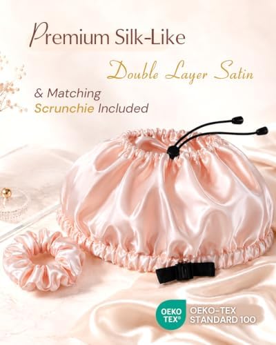BONNET QUEEN Adjustable Double Layer Silk Like Satin Sleep Bonnet for Women with Scrunchie - Image 5
