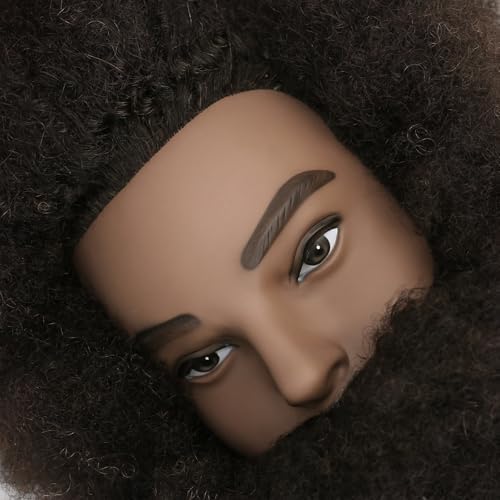 Afro Kinky Curly Human Hair Mannequin Head with Beard - 100% Real Hair for Braiding Practice, Cornrow, Styling, Cutting & Coloring - Professional Cosmetology Training Head for Salon & Student - Image 5