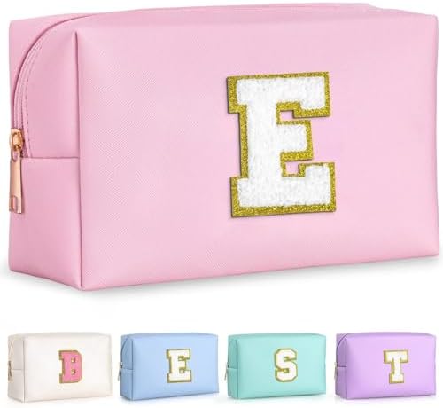 TOPEAST Birthday Gifts for Women Teen Girls - Initial Makeup Bag Travel Cosmetic Bag Toiletry Pouch, Birthday Travel Gifts for Women (Pink E) by TOPEAST