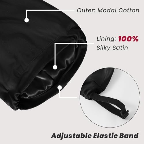 ZHENSILK Silk Bonnet for Sleeping Women, Adjustable Silky Satin Lined Sleep Cap, Silk Hair Wrap Slouch Beanie Hat - Image 3