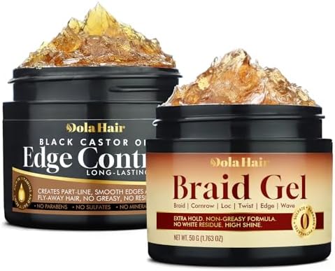 Edge Control Gel for 4C Hair Braiding Hair Gel Firm Hold, Hair Styling Wax Non-Greasy No Flaking Braid Gel (Edge Gel 1.7Oz +Braid Gel 1.7Oz) by Dolahair