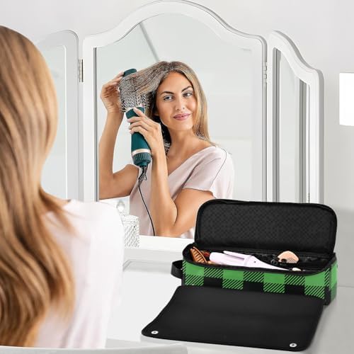 Buffalo Plaid Hair Tools Travel Bag Portable Carrying Case Travel Pouch Organizer with Heat Resistant Mat for Hair Dryer Flat Irons Curling Iron - Image 6