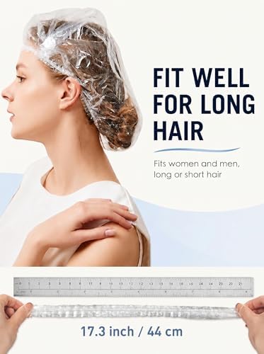 Auban 30PCS Disposable Shower Caps, Plastic Clear Hair Cap Large Thick Waterproof Bath Caps for Women, Hotel Travel Essentials Accessories Deep Conditioning Hair Care Cleaning Supplies(17.3") - Image 2
