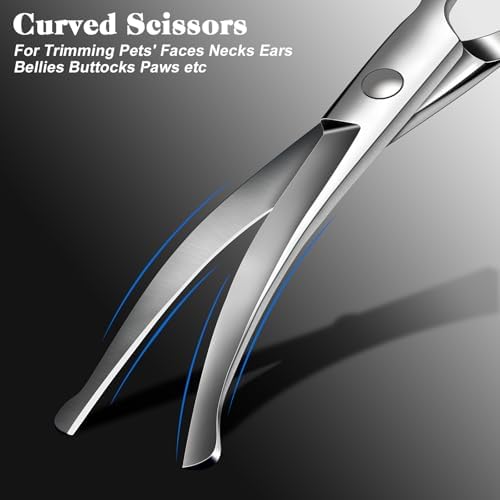 Professional 4 in 1 Dog & Cat Grooming Scissors Kit with Safety Round Tips,Sharp & Durable,Dog Shears for Grooming - Includes Straight, Curved, Thinning Scissors and Comb - Premium Pet Supplies - Image 4