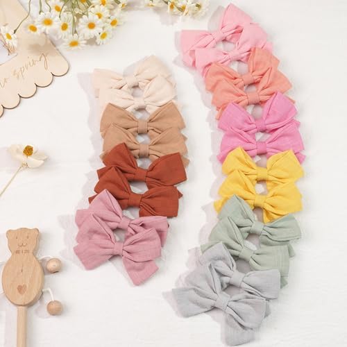 CÉLLOT Girls Hair Bows Linen Fabric 3.5" Bows Alligator Clips for Toddlers - Image 6