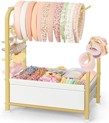 Keebofly Headband Holder Stand - Versatile Organizer for Scrunchies, Bows & Claw Clips - Compact Hair Accessories Storage for Girls, Women, Babies,Golden by Keebofly