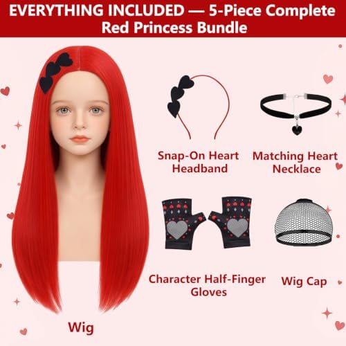 5pcs Red Girls Princess Costume Cosplay Wig for Halloween JZ064 - Image 3