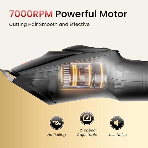 Hair Clippers for Men, Cordless Hair Clipper Kit, Adjustable 4 Length Setting, 2-Speed Settings, Replaceable Ceramic Blade Heads, Rechargeable Hair Clippers for Family (Red) - Image 4
