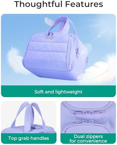 BAGSMART Travel Toiletry Bag, Crush Toiletry Bag for Women, Wide-open Puffy Toiletry Bags for Traveling, Large Travel Cosmetic Makeup Bag Organizer for Accessories,Toiletrie, Purple - Image 5