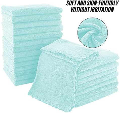 MOONQUEEN Ultra Soft Premium Washcloths Set - 12 x 12 inches - 24 Pack - Quick Drying - Highly Absorbent Coral Velvet Bathroom Wash Clothes - Use as Bath, Spa, Facial, Fingertip Towel (Frozen Blue) - Image 4