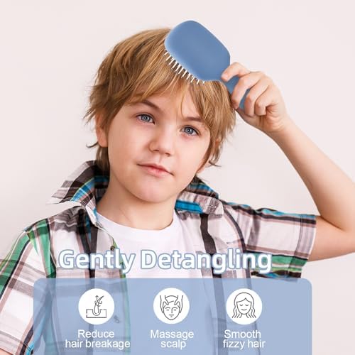 Mini Hair Bursh for Women Men and Kids, Protable Travel Size Hair Brush for Pockets Purses, Mini Detangler Brush for All Hair Types, Small Paddle Brush for Detangling (1 Pack-Blue) - Image 3