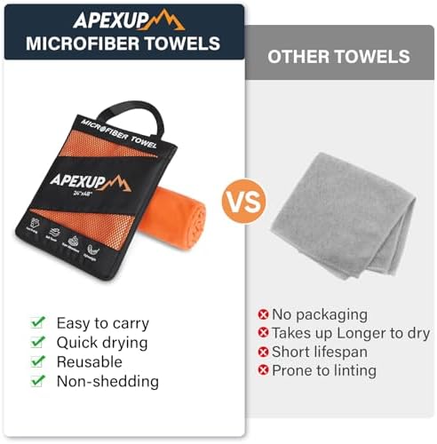 APEXUP Microfiber Travel Towel, Ultra Absorbent Quick Dry Towels, Lightweight Gym Sports Camping Towel for Workout, Yoga, Beach, Shower, Swimming (60"×30", Orange) - Image 3