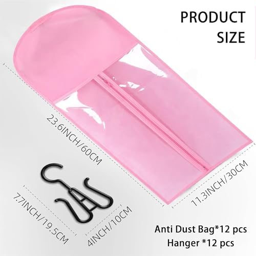 12 PCS Dustproof Portable Wig Storage Bags with Hanger for Hair Extensions 60cm x 30cm, Wig Bags Storage with Hanger, Wig Storage(Pink) - Image 3