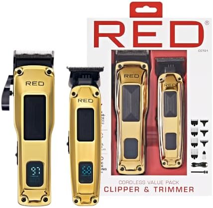 Red by Kiss Cordless Clipper & Trimmer Combo Set for Hair & Beard Grooming, Professional Fade Clipper with Precision T-Blade Trimmer, Rechargeable Haircut Kit for Home & Barber Use (Gold) - Image 5
