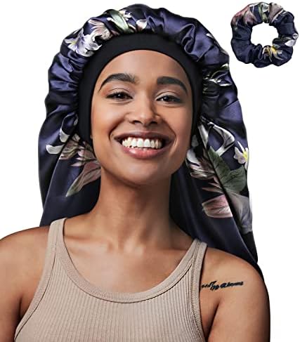 Curly Hair Satin Bonnet Long Sleep Cap for Braids Leaves - Image 4