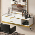 39.4" Wall Mount Salon Stations Floating Barber Desk (White) by Oakvera