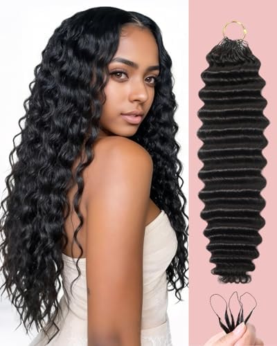 20 Inch Human Crochet Hair for Black Women, Feather Human Hair Extensions 55g 40 Strands, Miracle Look Hair Bundles, Soft Lightweight Small Knots Deep Wave Texture for Protective Styles by VDZ100HumanHair