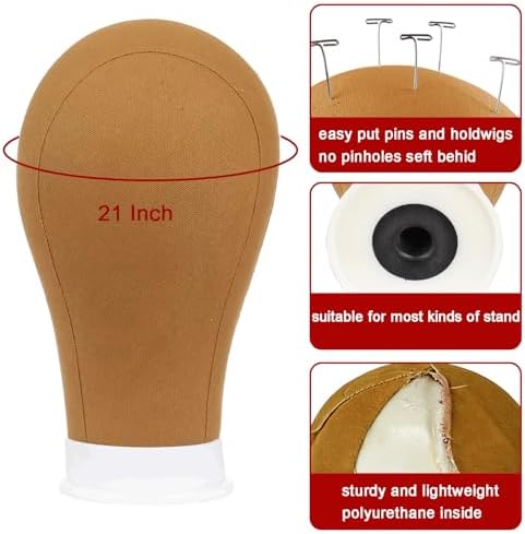 XTREND 21"-24'' Poly Canvas Block Head for Making Head Weft/Wig/Hair Extension Making Display Styling Mannequin Head with Stand Set Manikin Canvas Head Hair Accessories - Image 4