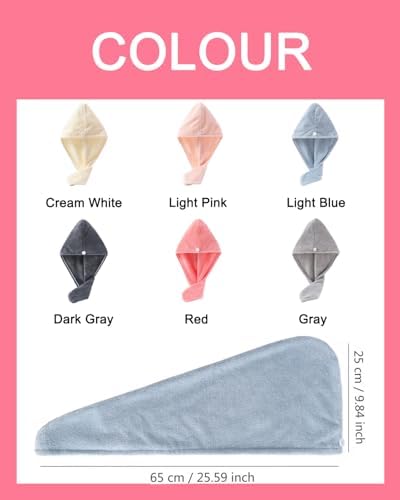 Lumimi Bath Pre Dry Hair Towel 2 Pack - Quick Dry Super Absorbent Lightweight Turban With Button - Drying Wrap for Shower Wellness, Pink Blue - Image 7