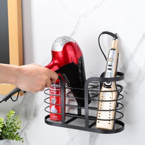 YIGII Blow Dryer Holder, Adhesive Wall Mount Bathroom Organizer, Black - Image 2