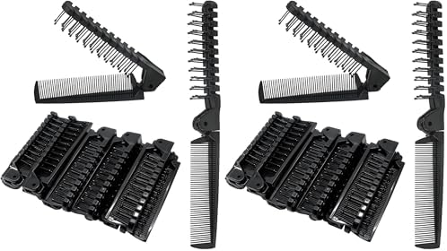 Folding Comb, 24PCS Travel Hair Brush and Comb Set, Portable Foldable Plastic Hairdressing Tools, Anti-Static Hair Comb, Double Headed Hair Brush for Men Women (Black) (Pack of 2) by Qjaiune