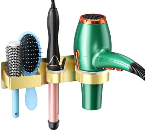 Hair Dryer Holder Wall Mounted Hair Straightener Holder, Blow Dryer Curling Iron Holder Metal, 3 in 1 Bathroom Hair Tools Organizer for Blow Dryer, Flat Irons, Hot Tool Holder by WelcometotheXILIMEN