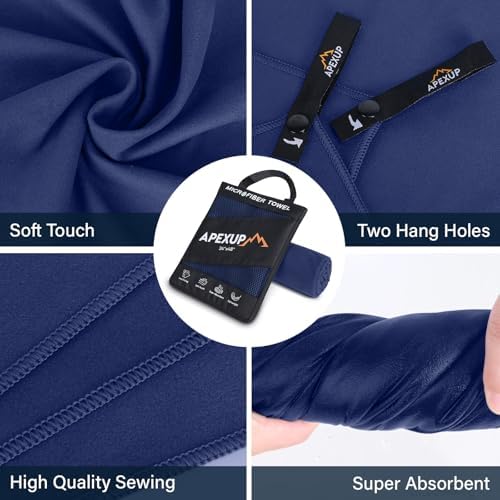 APEXUP Microfiber Travel Towel, Ultra Absorbent Quick Dry Towels, Lightweight Gym Sports Camping Towel for Workout, Yoga, Beach, Shower, Swimming (24"×12", Navy Blue) - Image 2